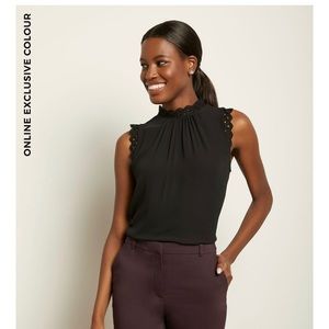 RW&CO Lace-Trimmed Mock Neck Blouse